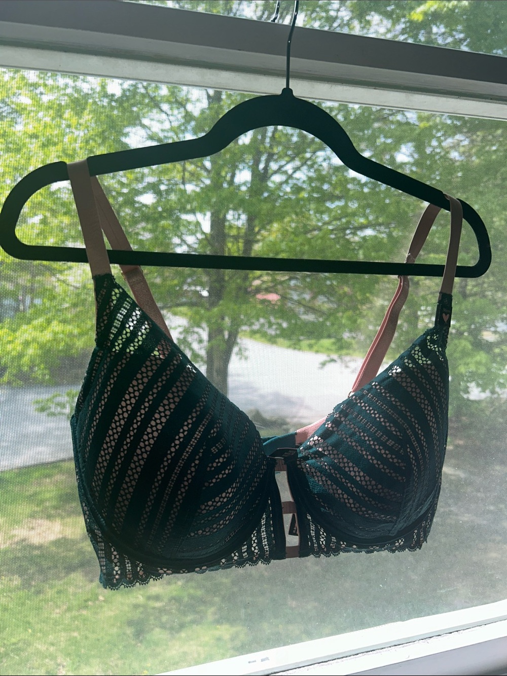 Victoria's Secret Teal Lace Bra with Blush Straps
